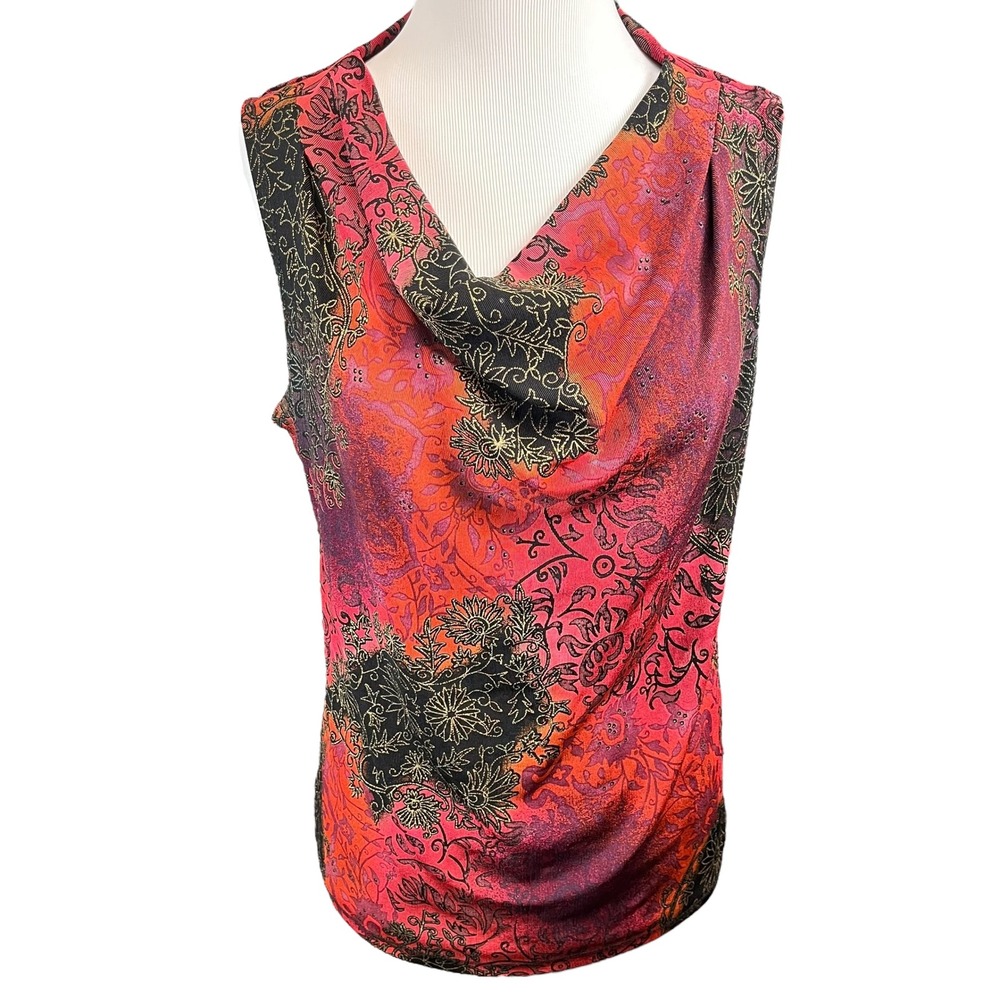 French Laundry Women's Y2K 90s Boho Chic Sleeveless Cowl Neck Printed Top Medium